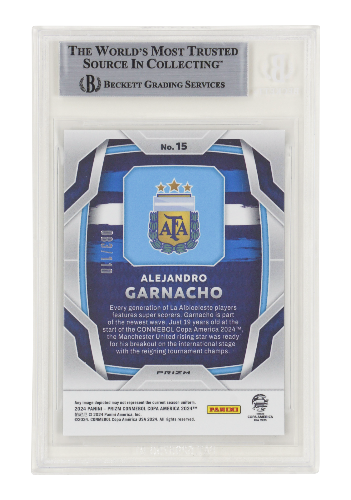 Alejandro Garnacho Signed 2024 Panini Prizm Copa America /110 - BGS Authentic